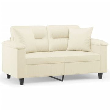 Vidaxl Kavč dvosed z okrasnimi blazinami krem 120 cm umetno usnje
