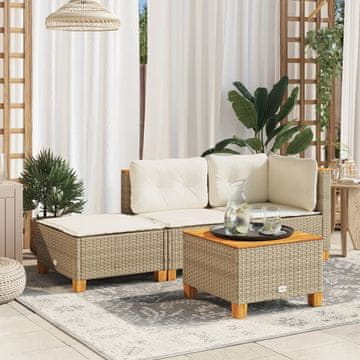 shumee vidaXL Vrtni stolček z blazino bež 63,5x56x32 cm poli ratan