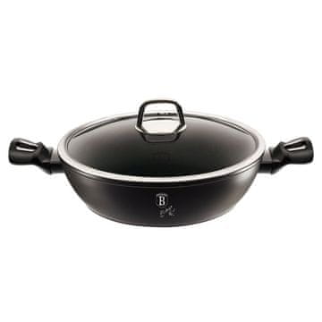 Berlingerhaus Ponev WOK s pokrovom in marmornato površino 30 cm Black Silver Collection BH-7113