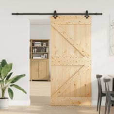 shumee vidaXL Drsna vrata s kompletom vodil 90x210 cm trdna borovina