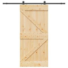 shumee vidaXL Drsna vrata s kompletom vodil 100x210 cm trdna borovina