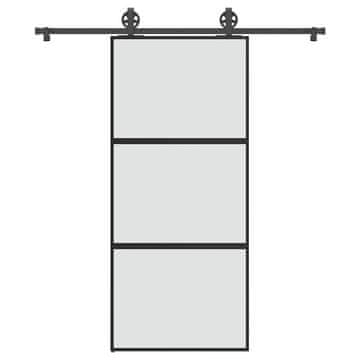 shumee vidaXL Drsna vrata z opremo 90x205 cm kaljeno steklo in aluminij