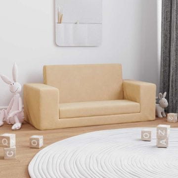 Vidaxl vidaXL Otroški kavč z ležiščem za 2 osebi, kremne barve, mehak pliš