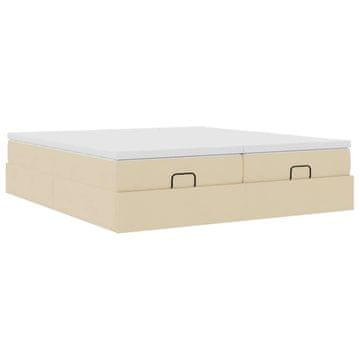 Vidaxl Otomanski posteljni okvir z vzmetnicami krem 160x200 cm blago