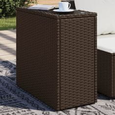 shumee vidaXL Vrtna miza z leseno mizno ploščo rjava 58x27,5x55 cm poli ratan