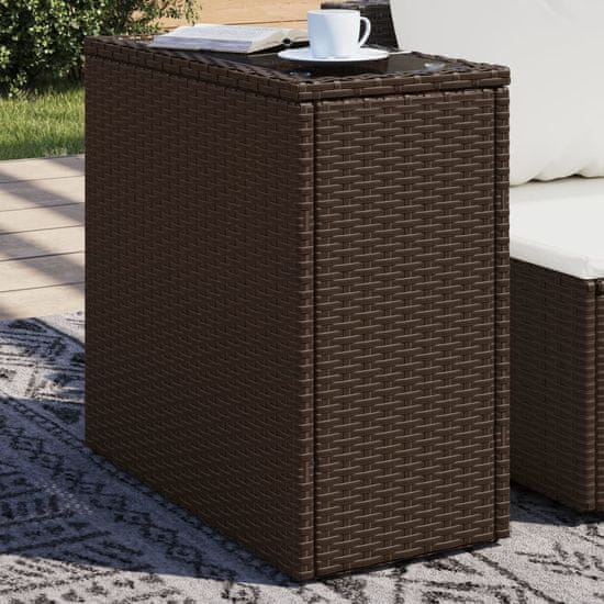 shumee vidaXL Vrtna miza z leseno mizno ploščo rjava 58x27,5x55 cm poli ratan