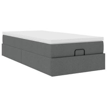 Vidaxl Otomanski posteljni okvir z vzmetnico siv 90x200 cm blago