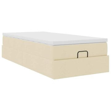 Vidaxl Otomanski posteljni okvir z vzmetnico krem 90x190 cm blago