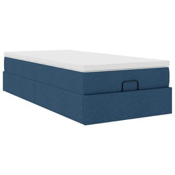 Vidaxl Otomanski posteljni okvir z vzmetnico moder 90x200 cm blago