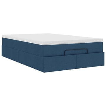 Vidaxl Otomanska postelja z vzmetnico moder 120x200 cm blago