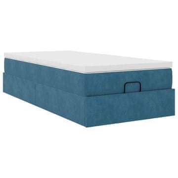 Vidaxl Otomanski posteljni okvir z vzmetnico moder 100x200 cm žamet