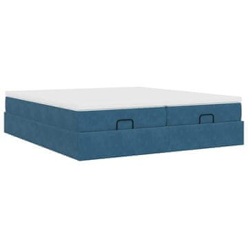 Vidaxl Otomanski posteljni okvir z vzmetnicami moder 160x200 cm žamet