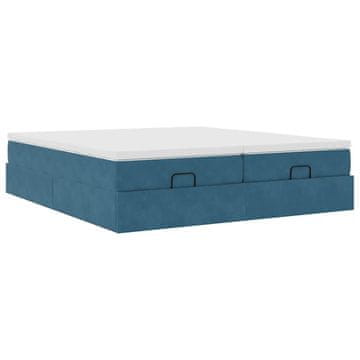 Vidaxl Otomanski posteljni okvir z vzmetnicami moder 200x200cm žamet