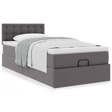 Vidaxl Otomanski posteljni z vzmetnico siv 90x200 cm um. usnje
