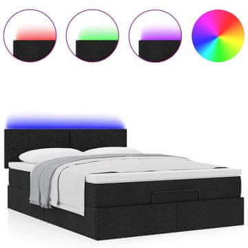Vidaxl Otomanska postelja z vzmetnico &amp; LEDs črna 140x200 cm Tkanina