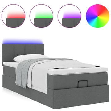 Vidaxl Otomanska postelja z vzmetnico&amp;LEDs temno siva 80x200cm blago