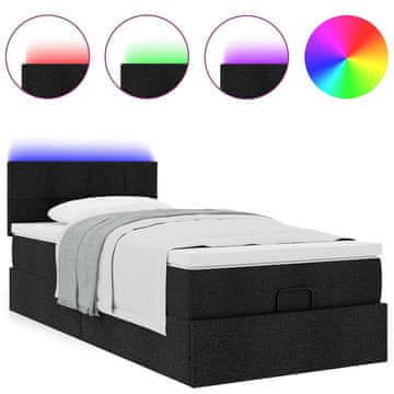 Vidaxl Otomanska postelja z vzmetnico &amp; LEDs črna 80x200cm blago