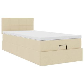 Vidaxl Otomanska postelja z vzmetnico krem 100x200 cm blago