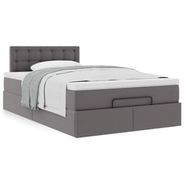 Vidaxl Otomanski posteljni okvir z vzmetnico siv 120x200 cm um. usnje