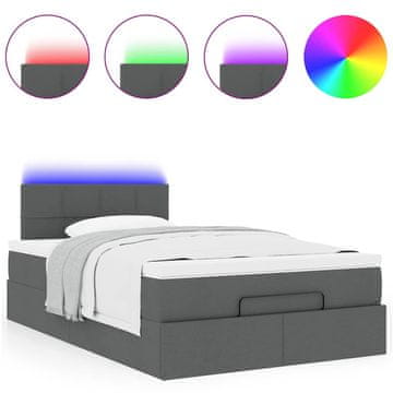 Vidaxl Otomanska postelja z vzmetnico &amp; LEDs temno siva 120x200 cm