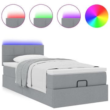 Vidaxl Otomanska postelja z vzmetnico&amp;LEDs svetlo siva 80x200cm blago