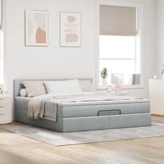 Vidaxl Otomanska postelja z vzmetnico siv 160x200 cm blago