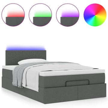 Vidaxl Otomanska postelja z vzmetnico &amp; LEDs temno siva 120x190 cm