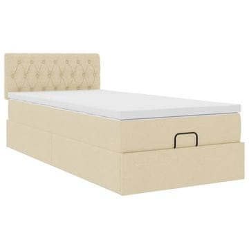 Vidaxl Otomanski posteljni okvir z vzmetnico krem 90x190 cm blago