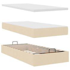 Vidaxl Otomanski posteljni okvir z vzmetnicami krem 180x200 cm blago