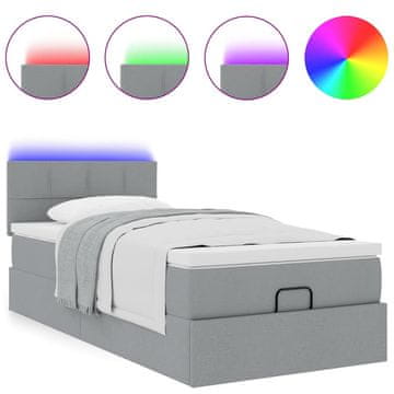 Vidaxl Otomanska postelja z vzmetnico &amp; LEDs svetlo siva 90x200 cm
