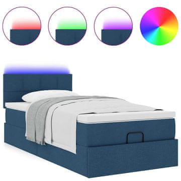 Vidaxl Otomanski posteljni okvir z vzmetnico moder 90x190 cm blago