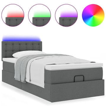 Vidaxl Otomanska postelja z vzmetnico &amp; LEDs temno siva 90x200 cm