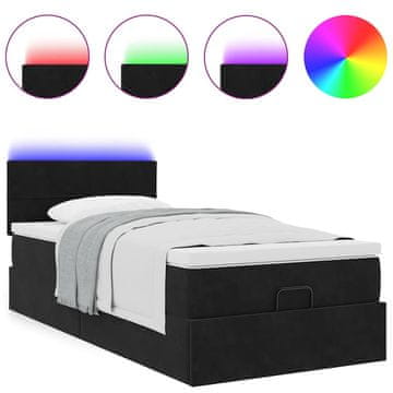 Vidaxl Otomanska postelja z vzmetnico &amp; LEDs črna 80x200cm žamet