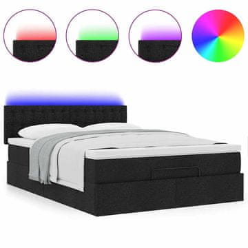 Vidaxl Otomanska postelja z vzmetnico &amp; LEDs črna 140x200 cm Tkanina