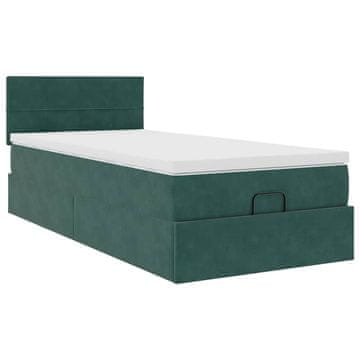 Vidaxl Otomanski posteljni okvir z vzmetnico zelen 100x200 cm žamet