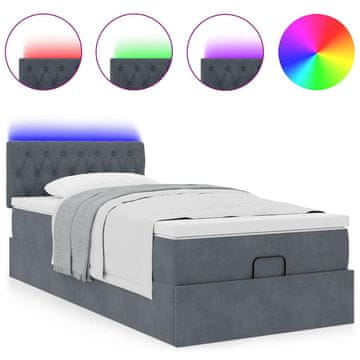 Vidaxl Otomanski posteljni okvir z vzmetnico siv 100x200 cm žamet