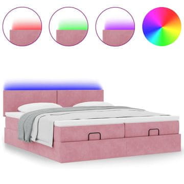 Vidaxl Otomanski posteljni okvir z vzmetnicami roza 200x200cm žamet