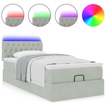 Vidaxl Otomanski posteljni okvir z vzmetnico siv 90x200 cm žamet