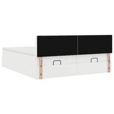 Vidaxl Otomanski posteljni okvir z vzmetnicami bel 180x200cm um. usnje