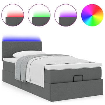 Vidaxl Otomanska postelja z vzmetnico&amp;LEDs temno siva 80x200cm blago