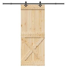 shumee vidaXL Drsna vrata s kompletom vodil 90x210 cm trdna borovina