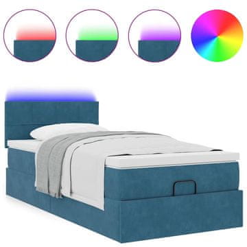 Vidaxl Otomanski posteljni okvir z vzmetnico moder 90x190 cm žamet