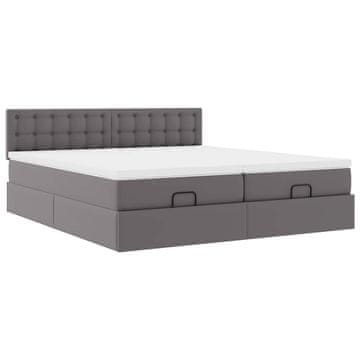 Vidaxl Otomanski posteljni okvir z vzmetnicami siv 200x200cm um. usnje