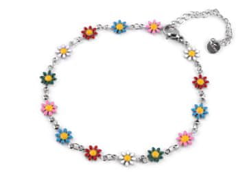 Zapestnica za gleženj iz nerjavečega jekla - večbarvni cvetovi