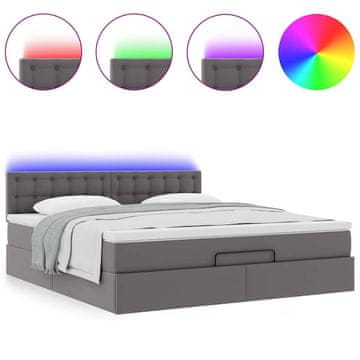 Vidaxl Otomanska postelja z vzmetnicami &amp; LED siv 160x200cm um. usnje