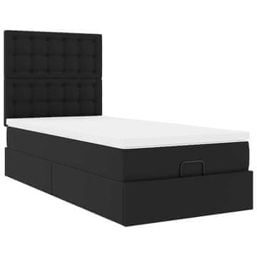 Vidaxl Otomanska postelja z vzmetnico črn 80x200 cm um. usnje