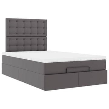 Vidaxl Otomanski posteljni okvir z vzmetnico siv 120x200 cm um. usnje