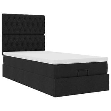 Vidaxl Otomanski posteljni okvir z vzmetnico črn 90x190 cm blago
