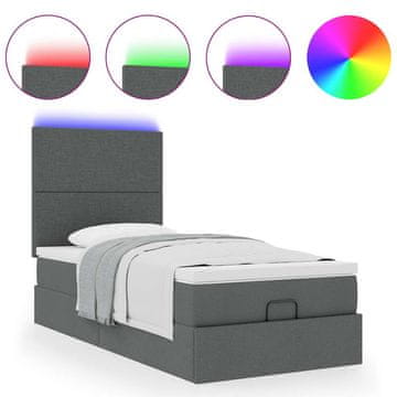 Vidaxl Otomanska postelja z vzmetnico &amp; LEDs temno siva 90x200 cm
