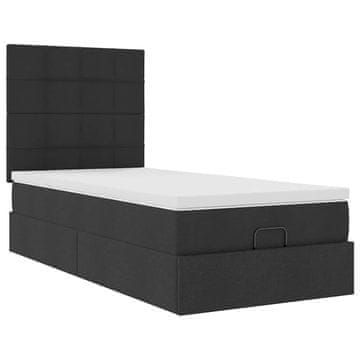 Vidaxl Otomanski posteljni okvir z vzmetnico črn 90x190 cm blago